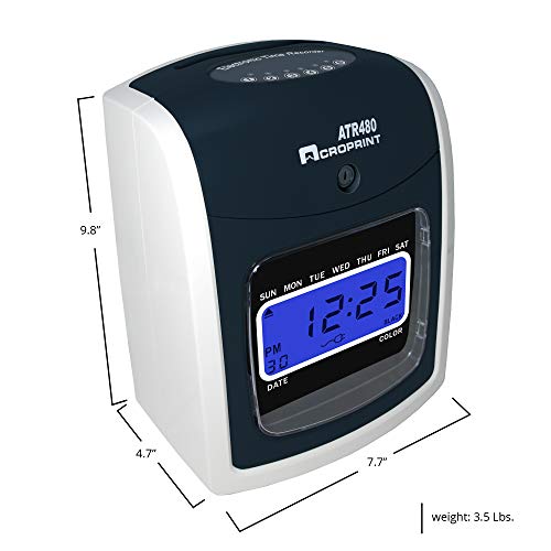 Acroprint ATR480 Automatic Totalizing Time Clock Bundle, 200 Cards, 2 Ribbons, 2 Racks, 4 Keys