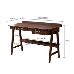 CHUNSHENN Folding Computer Desk Solid Wood Computer Desk Office Desk Workstation with 2 Drawers Study Writing Desk Computer PC Laptop Table (Color : Natural, Size : 120x75x60cm)