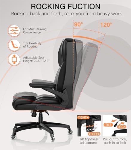 Raynesys Big and Tall Office Chair 500lbs Capacity, High Back Executive Chair with Armrests, Wide Seat, Ergonomic Bonded Leather, Black
