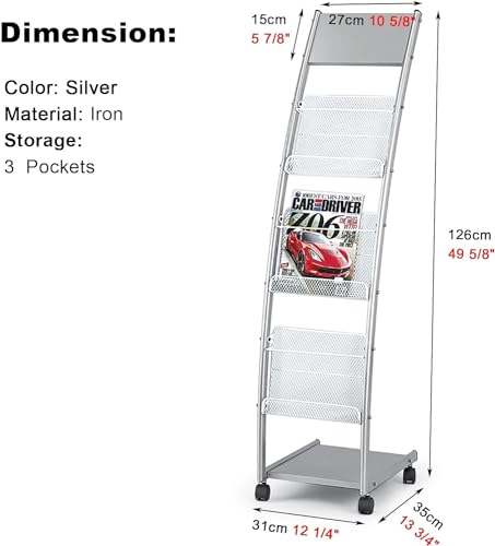 WEBERT Floor Standing Magazine Rack with 3 Pockets