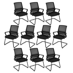 Tangkula Set of 10 Office Guest Chairs with Lumbar Support, Breathable Mesh Back, Armrests & Sled Base, Black