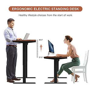 HOUSEELF Electric Height Adjustable Standing Desk - 48 x 24 Inches Stand Up Computer Writing Desk with Smart Memory Screen for Home, Office, Workstation, Black Frame & Walnut Top