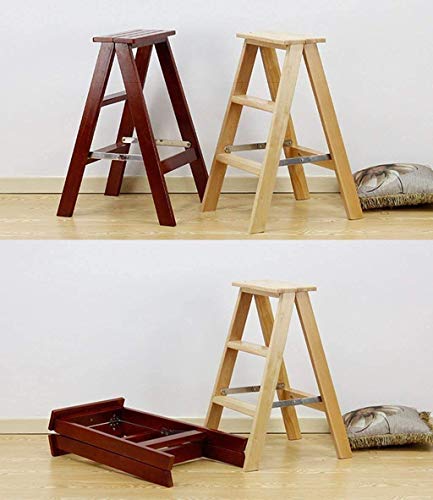 LUCEAE Solid Wood Folding Step Stool, 3 Steps, Wide Tread Surface, Portable Home/Kitchen/Garden Tool