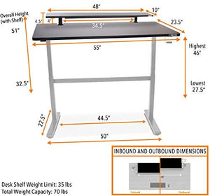 Stand Steady Tranzendesk 55 in Standing Desk with Clamp On Shelf | Easy Crank Height Adjustable Stand Up Workstation w/Attachable Monitor Riser | Holds 3 Monitors & Adds Extra Desk Space (55/Silver)