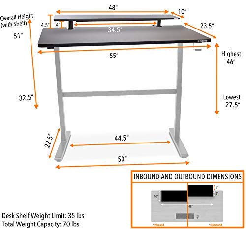 Stand Steady Tranzendesk 55 in Standing Desk with Clamp On Shelf | Easy Crank Height Adjustable Stand Up Workstation w/Attachable Monitor Riser | Holds 3 Monitors & Adds Extra Desk Space (55/Silver)