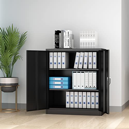 EDWAL Vertical Storage Cabinet - Lateral Black Metal File Cabinet with Lockable Doors and Shelves