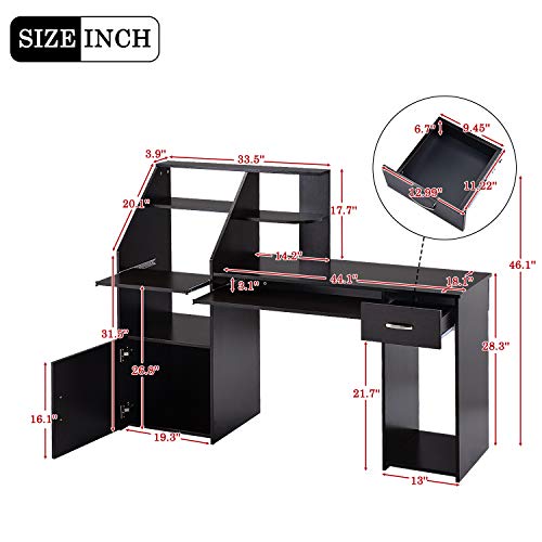 Merax Computer Desk Study Writing Table for Home Office with 44 inch Workstation, Storage Shelves and Pull-Out Keyboard Tray, Espresso
