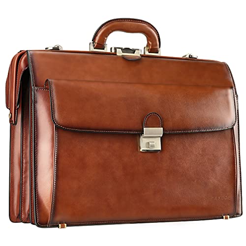 Banuce Leather Briefcase for Men with Lock Lawyer Attache Case Hard 15.6 Laptop Attorney Litigator Bag Doctor Style Bag