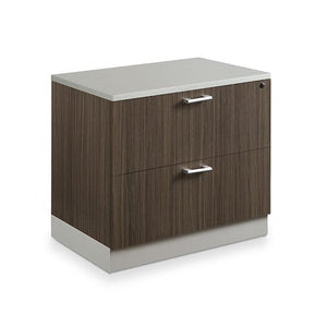 NBF Signature Series Esquire Storage Cabinet and Lateral File - Driftwood Laminate/Silver Kickplate