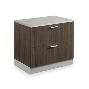 Esquire 31.5"W Two Drawer Lateral File Driftwood Laminate/Silver Laminate Kickplate and Hardware