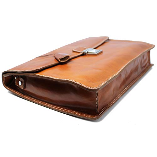 Floto Full Grain Leather Milano Briefcase Attache Laptop Case (Olive (Honey) Brown)