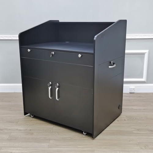 FixtureDisplays Multimedia Podium Pulpit Lectern with Cabinet, Side Drawer & Keyboard Tray - Black 119704-NF