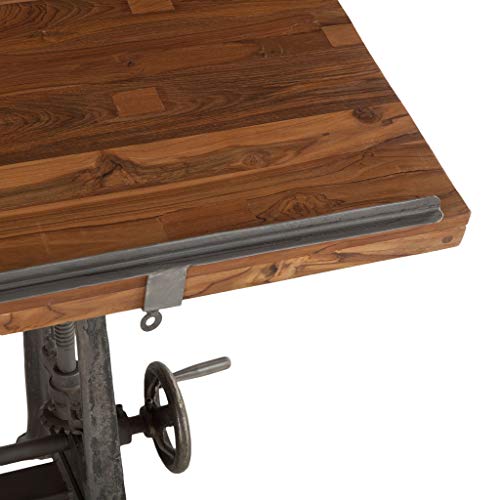 Vintage Drafting Table | Beirut Industrial Artist Desk Also Used as Full Standing Desk with Reclaimed Wood Table Top. Crank Adjustable Desk with Iron Cast Base, and tilt top Desk.