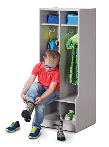 Jonti-Craft Rainbow Accents 2 Section Coat Locker with Step - Gray