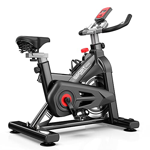 MBB Indoor Exercise Bike Stationary 35 LBS Flywheel,450 LBS Super Support, LCD Display Monitor Tablet Mount Comfortable Seat Cushion Cardio Workout Spin Bike Training Cycling Belt Quiet and Smooth Bicicletas Para Hacer Ejercicio en Casa (black)