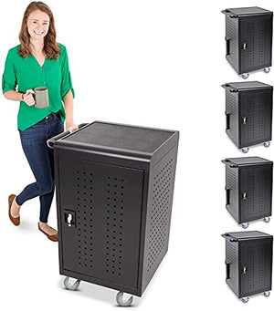 Stand Steady 4-Pack Line Leader 30 Unit Mobile Charging Cart with Locking Cabinets | UL Safety-Certified Charging Station for 30 Tablets, Laptops, or Chromebooks