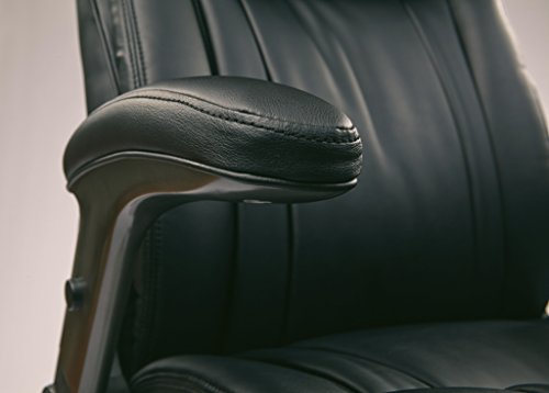 Office Star High Back Bonded Leather Executives Chair with Padded Flip Arms and Titanium Coated Accents, Black
