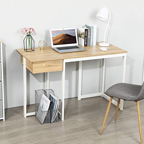 GreenForest Large L Shaped Desk and Computer Desk Bundle, Industrial Gaming Writing Desk Home Office Furniture Set, Oak