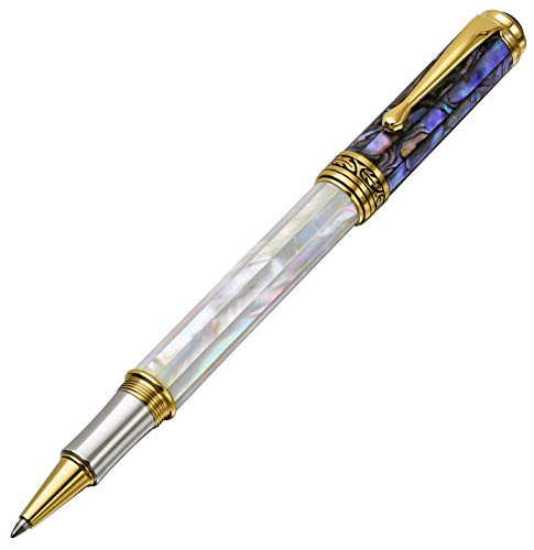 Xezo Maestro Handmade from Oceanic Origin White Mother of Pearl and Paua Sea Shell Serialized Fine Rollerball Pen. 18K Gold, Platinum Plated. No Two Alike
