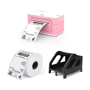 MUNBYN Pink Label Printer, 2 in 1 Label Holder and Shipping Label (Pack of 500 4x6 Per Roll Labels)