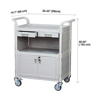 JaboEquip Heavy Duty Lockable Hospital Cart, 3 Shelf Utility Cart 606 lbs, L34.43xD19.69xH40.55 inch, Off-White Color