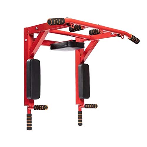Pull-Up Bar Wall Mount Chin Up Bar with Hangers for Punching Bags Power Ropes Strength Training Equipment for Home Gym 880 LB Weight Capacity (Color : Red)