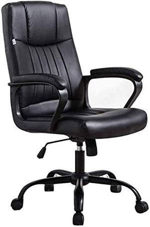 KouRy Ergonomic High Back Rocking PU Leather Office Chair - Reclining Computer Desk Chair (Black)