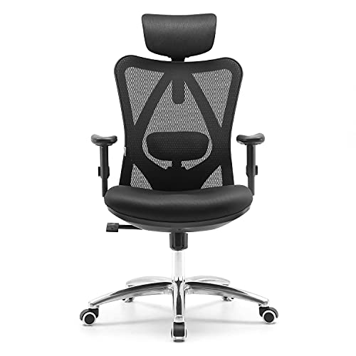 SIHOO Office Chair Ergonomic Office Chair, Breathable Mesh Design High Back Desk Chair with Adjustable Headrest and Lumbar Support (Black)