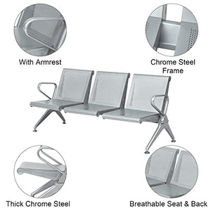 Kinsuite Office Guest Chairs 2Pcs 3-Seat Reception Chairs, 6-Seat Waiting Room Chair with Breathable Mesh & Ergonomic Backrest - Silver