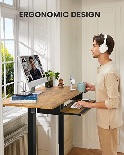 ErGear Large Electric Standing Desk with Keyboard Tray, 63x28 Inches Adjustable Height Sit Stand Up Desk - Vintage Brown