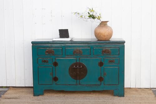 Lschool Blue Lacquered Tianjin Credenza - Handcrafted Storage Cabinet