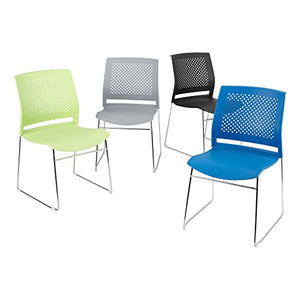 Norwood Commercial Furniture Chrome Sled Base Stack Chair, Perforated Seatback, Brilliant Blue (Pack of 5)