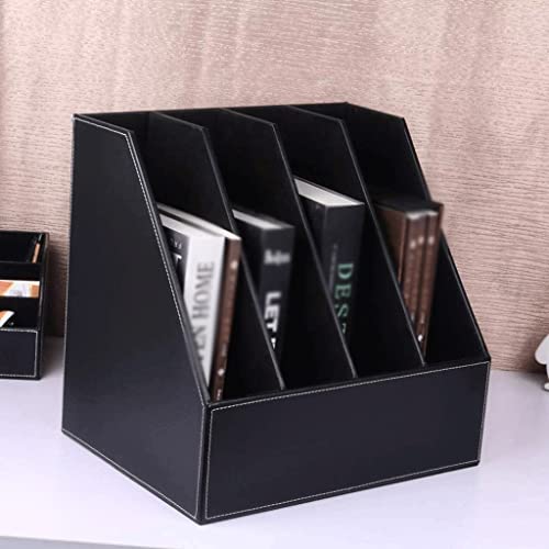 WFJDC Business Leather Quadruple File Holder Column Frame Shelf Desktop Storage Frame Book Office Supplies (Color : Black)