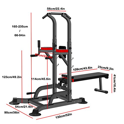 wavsurf Power Tower Workout Dip Station for Home Gym Strength Training Fitness Equipment with Dumbbell Bench