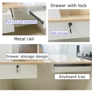 XINGYUDS Reception Desk with Keyboard Tray & Drawers, Front Desk Reception Counter - 23.62" Dx47.24 Wx39.37 H