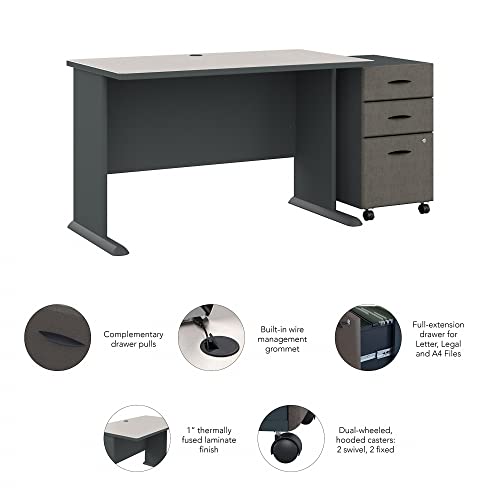 Bush Business Furniture Series A 48W Desk with Mobile File Cabinet, 48", Slate/White Spectrum