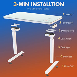 ADOFFUR Dual Motor Glass Standing Desk with Drawers, White Electric Stand Up Desk