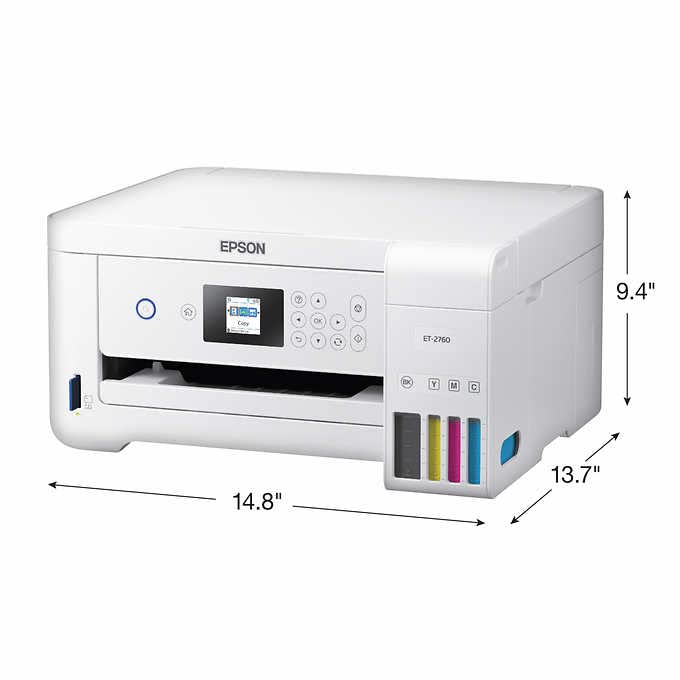 Epson EcoTank ET 2760 Special Edition All-in-One Inkjet Printer | Wireless Printing | Print, Copy, Scan | Prints up to 10 Pages per Minute in Black | Plus One Bonus Bottle of Black Ink - U Deal