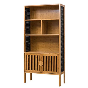 DULPLAY Vintage Bamboo Natural Bookshelf,Simple Multifunctional Carved Shelf Bookcase Multi-Layer Storage Organizer for Records & Books-B 69.5x29x139cm(27x11x55inch)