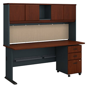 Bush Business Furniture Series A 72W Desk with Hutch and Mobile File Cabinet in Hansen Cherry and Galaxy