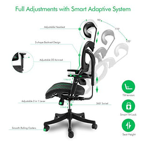 Ergonomic Mesh Office Chair High Back with Adjustable Headrest/Tilt Back/Tension/Lumbar Support/Armrest/Seat Breathable High End Argomax Computer Desk Chair 360 Swivel Self Adaptive Base (Upgrade)