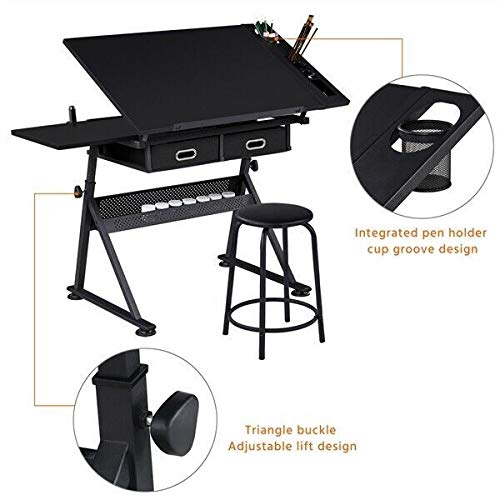 DXXWANG Draft Craft Table Drawing Art Desk for Artist with Adjustable Table Angles Black