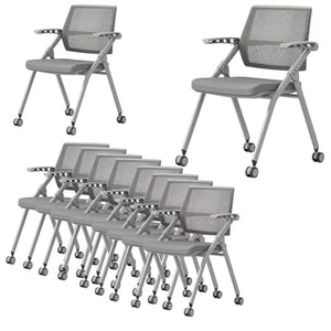 Shenairx Foldable Reception Guest Chair 10 Pack with Wheels, Ergonomic Mesh Lumbar Support & Thickened Cushion
