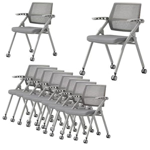 Shenairx Folding Chairs 10 Pack - Mesh Guest Reception Stack Chairs with Caster Wheels and Arms