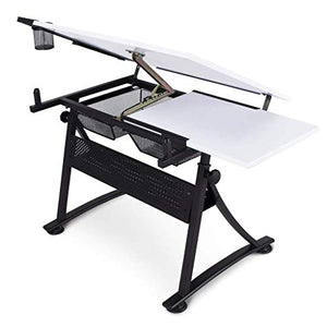 Lgan Drafting Table with Storage, Height Adjustable Tiltable Art Desk, PVC Panel Drawing Desk, for Work Study Painting Craft Table