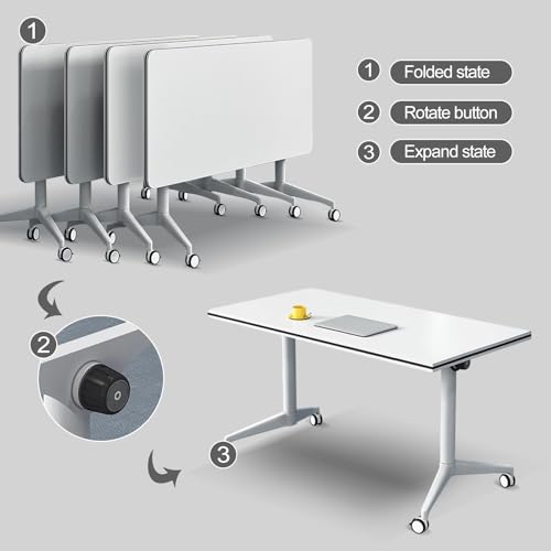JNMDLAKO Folding Conference Room Table, Modern White Meeting Table with Silent Wheels - 4PCS 55.1 * 23.6 * 29.5in