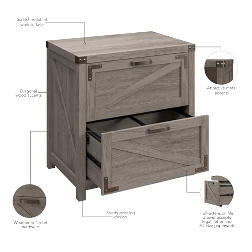 Bush Furniture Kathy Ireland Home 2-Drawer Lateral File Cabinet, Restored Gray, 29-Inch