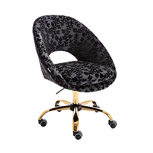 Liangchengmei Mid Century Single Sofa Armchair Desk Chair Modern Upholstered Task Chair with Gold Legs Home Office Chair Velvet Armless Swivel Rolling Chair with Wheels, Black (Black, One Size)