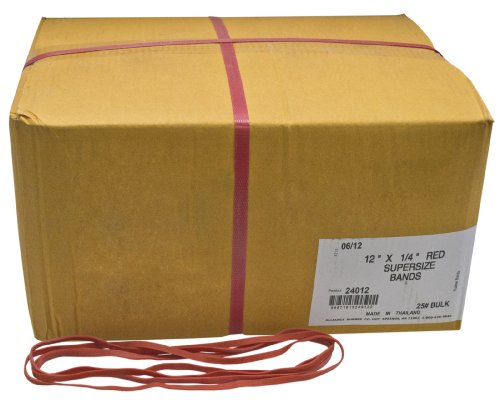 Alliance Rubber 24012 SuperSize Bands, 12" Red Large Heavy Duty Latex Rubber Bands (25 lb carton contains approx. 60-70 bands per lb)