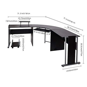 KARMAS PRODUCT L Shaped Computer Desk Modern Corner Table Wood Laptop Home Office Desks Black, 71.3x19.6x30.3in